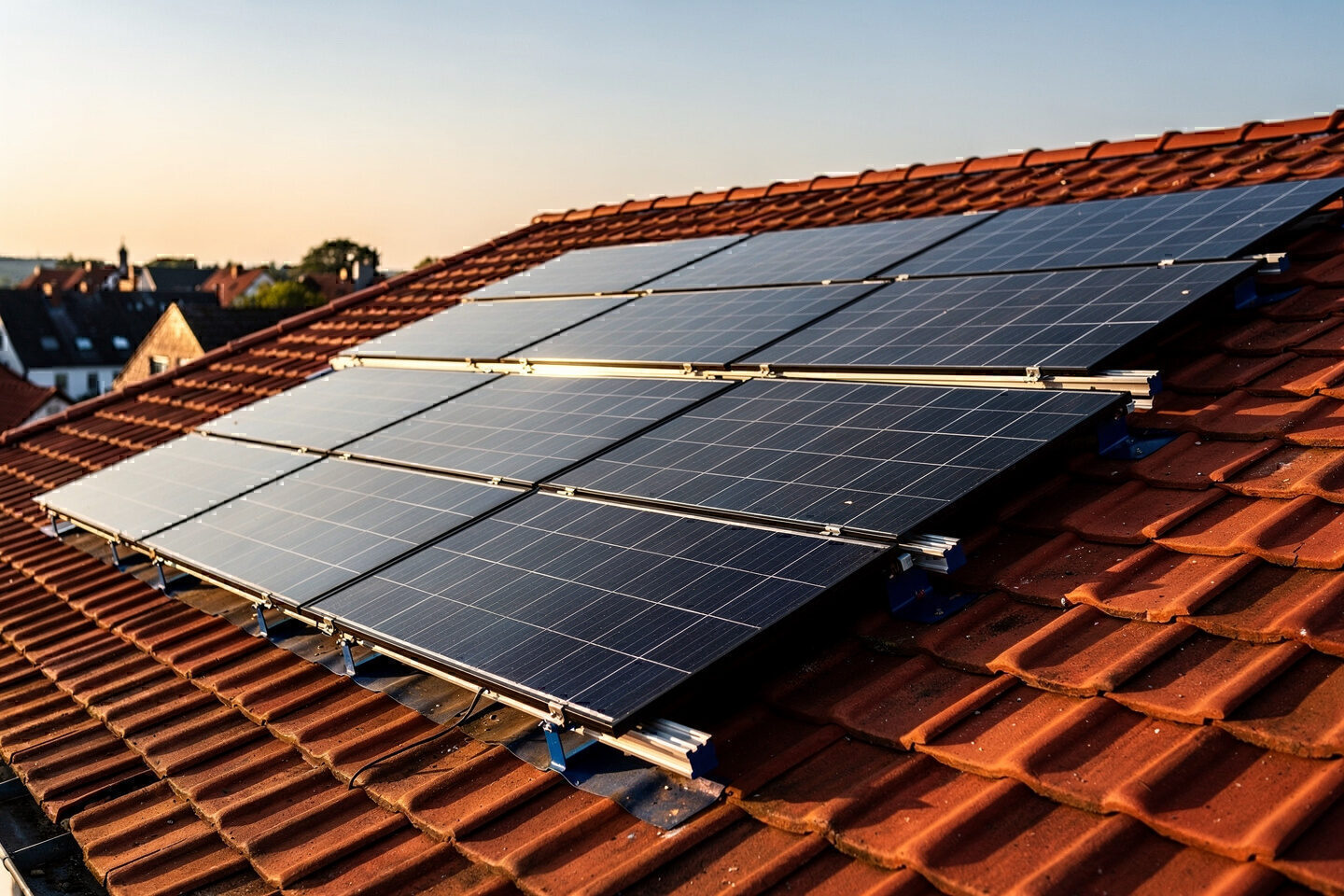 Photovoltaikanlage mit Solarmodulen auf einem Ziegeldach